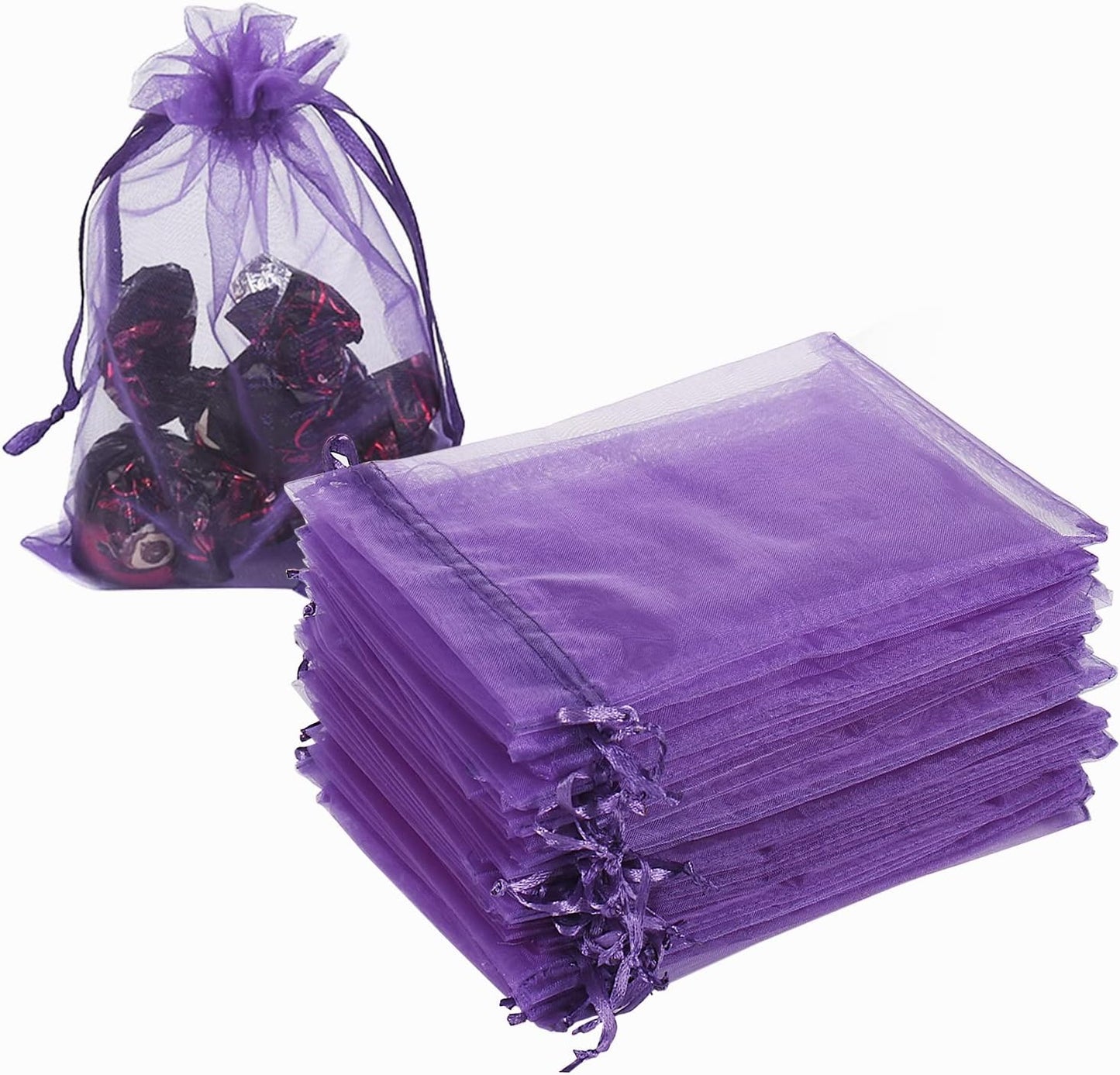 HRX Package 100pcs White Organza Bags, 4x6 inch Mesh Bags Drawstring Gift Bags Jewelry Pouches for Candy Wedding Favors Christmas