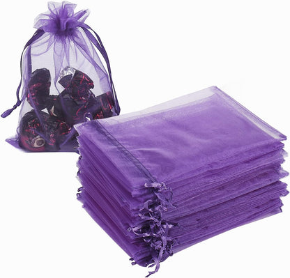 HRX Package 100pcs White Organza Bags, 4x6 inch Mesh Bags Drawstring Gift Bags Jewelry Pouches for Candy Wedding Favors Christmas