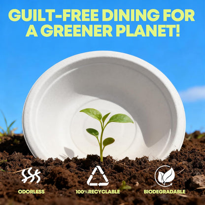 W&Y 12 oz Paper Bowls, 100-Count Disposable Compostable Bowls, Microwave Safe & Heavy Duty, Biodegradable Sugarcane Fiber Bowl for Hot Soup, Salad, Snacks, and Party Use
