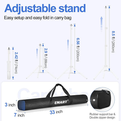 EMART Backdrop Stand 10x7ft(WxH) Photo Studio Adjustable Background Stand Support kit with 2 Crossbars, 8 Clamps, 2 Sandbags and Carry Bag for Parties, Events Decoration, Wedding, Photography -White