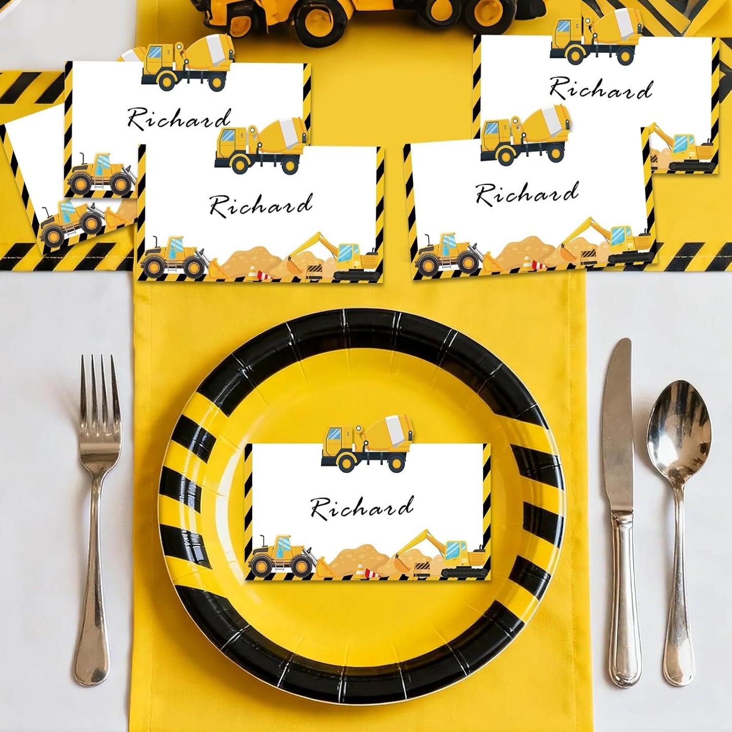 Construction Table Place Cards 50pcs Dump Truck Tent Cards Digger Excavator Food Labels Car Blank Name Card for Birthday Baby Shower Construct Theme Party Table Setting Supplies