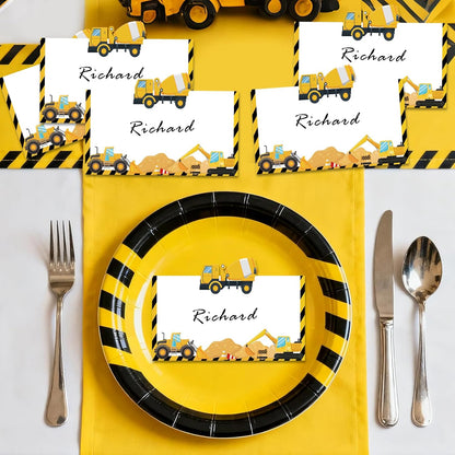 Construction Table Place Cards 50pcs Dump Truck Tent Cards Digger Excavator Food Labels Car Blank Name Card for Birthday Baby Shower Construct Theme Party Table Setting Supplies