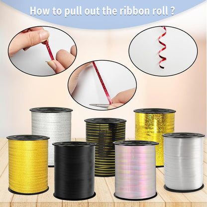 Rainbow Curling Ribbon, 500 Yard Metallic Shiny Curling Ribbon, 1/5" for Presents, Balloons, Parties & Festivals