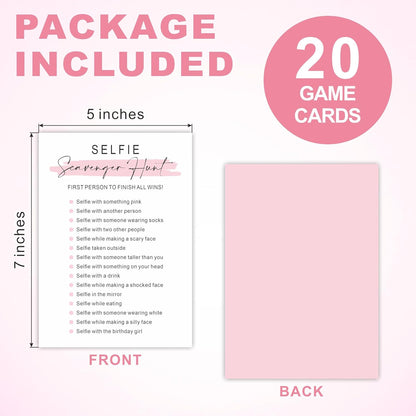 DYIRBIIY Minimalism Birthday Party Game Cards - Selfie Scavenger Hunt - 20 Blush Double-Sided Fill in Style Funny Birthday Party Game Cards for Adults, Party Supplies & Activities - A02