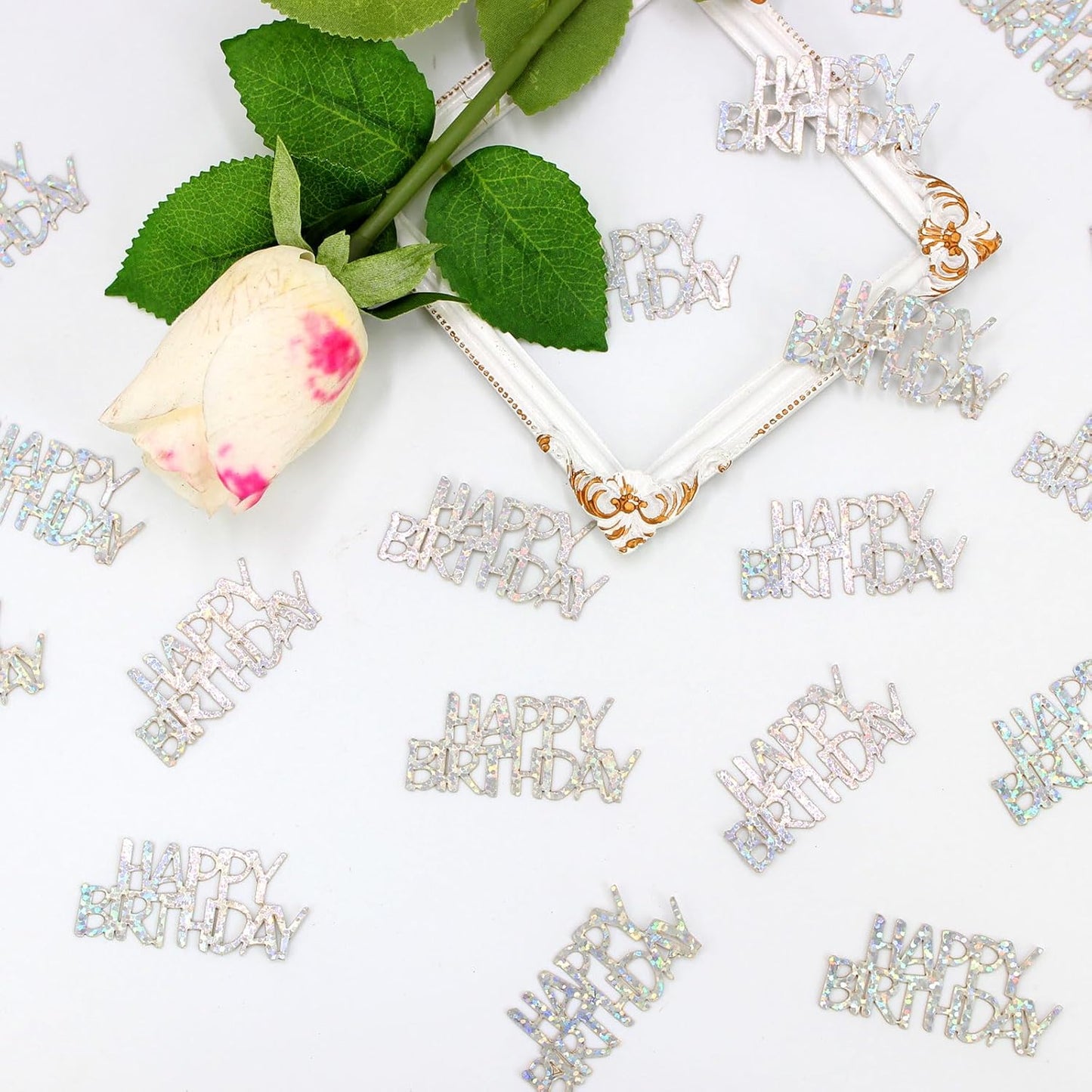 Pink Happy Birthday Confetti - Girl Birthday Party Decorations - Light Pink Glitter Scatters for Baby Girl Party Table Decor Supplies - 100PC