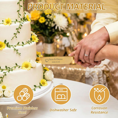 Custom Wedding Cake Cutting Set, Engraved Knife & Server with Names, Ideal Wedding Gift for Couples Bridal Showers Anniversaries (Gold)
