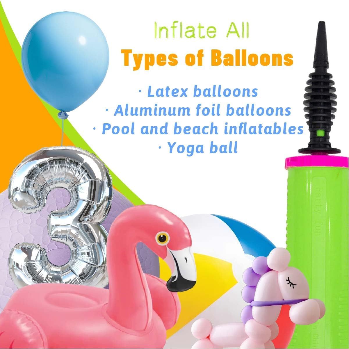 Balloon Pump Handheld Two-Way Dual Action,Double-Way Air Intake Portable Manual Inflator for Balloons,Swimming Rings, Inflatable Toys, Party Decorations