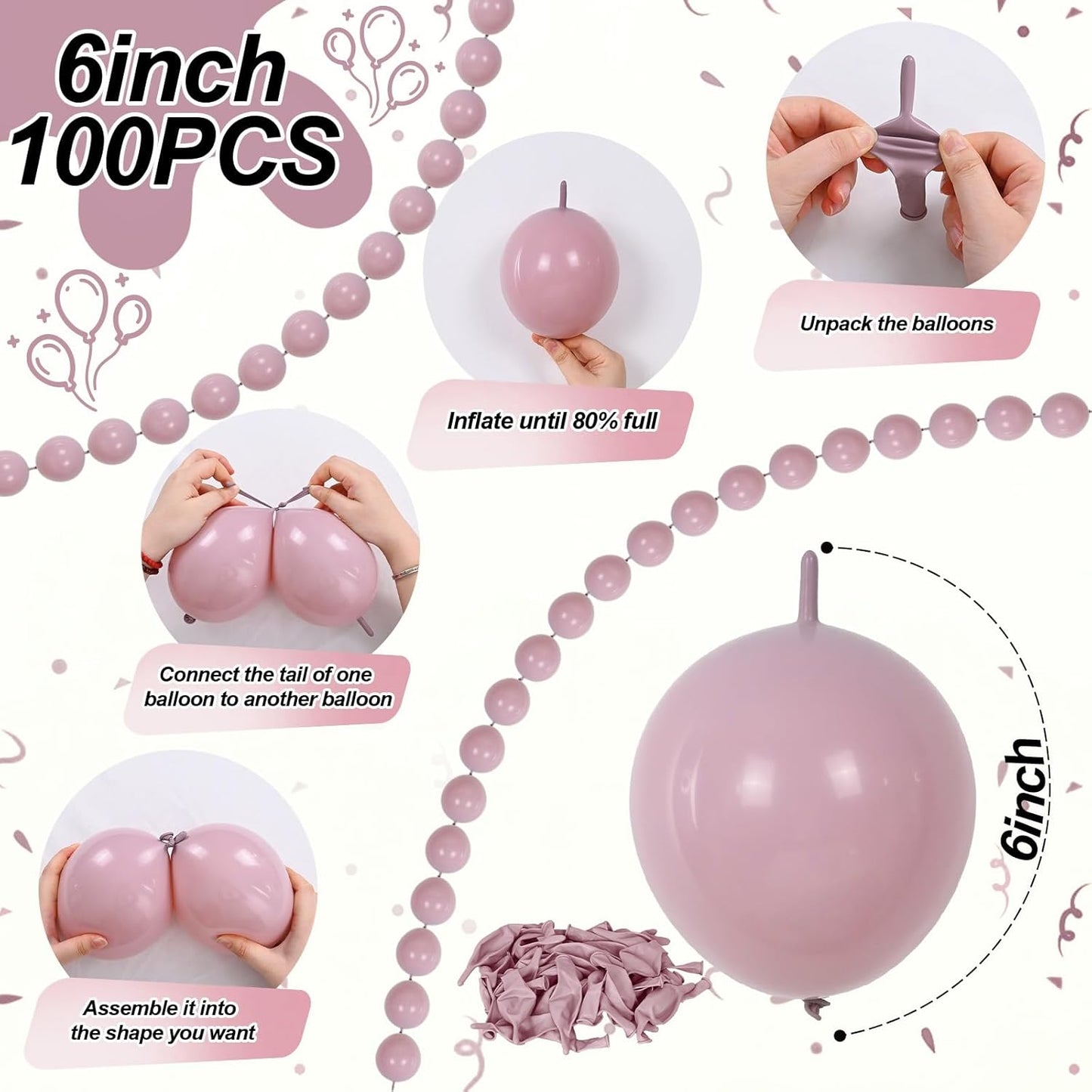Gold Quick Link Balloons, 60PCS Linking for Balloon Wall Arch Chains, 6inch Linkable for Wedding Birthday Baby Shower Engagement Graduation Party Decorations