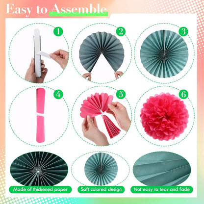 Kosiz 18 Pcs Pastel Rainbow Party Decorations Pastel Paper Fans 3D Floral Tissue Pom Poms Pink Hanging Paper Flowers Garland Classroom Home Wall Decor Birthday Baby Shower Bridal Wedding Supplies