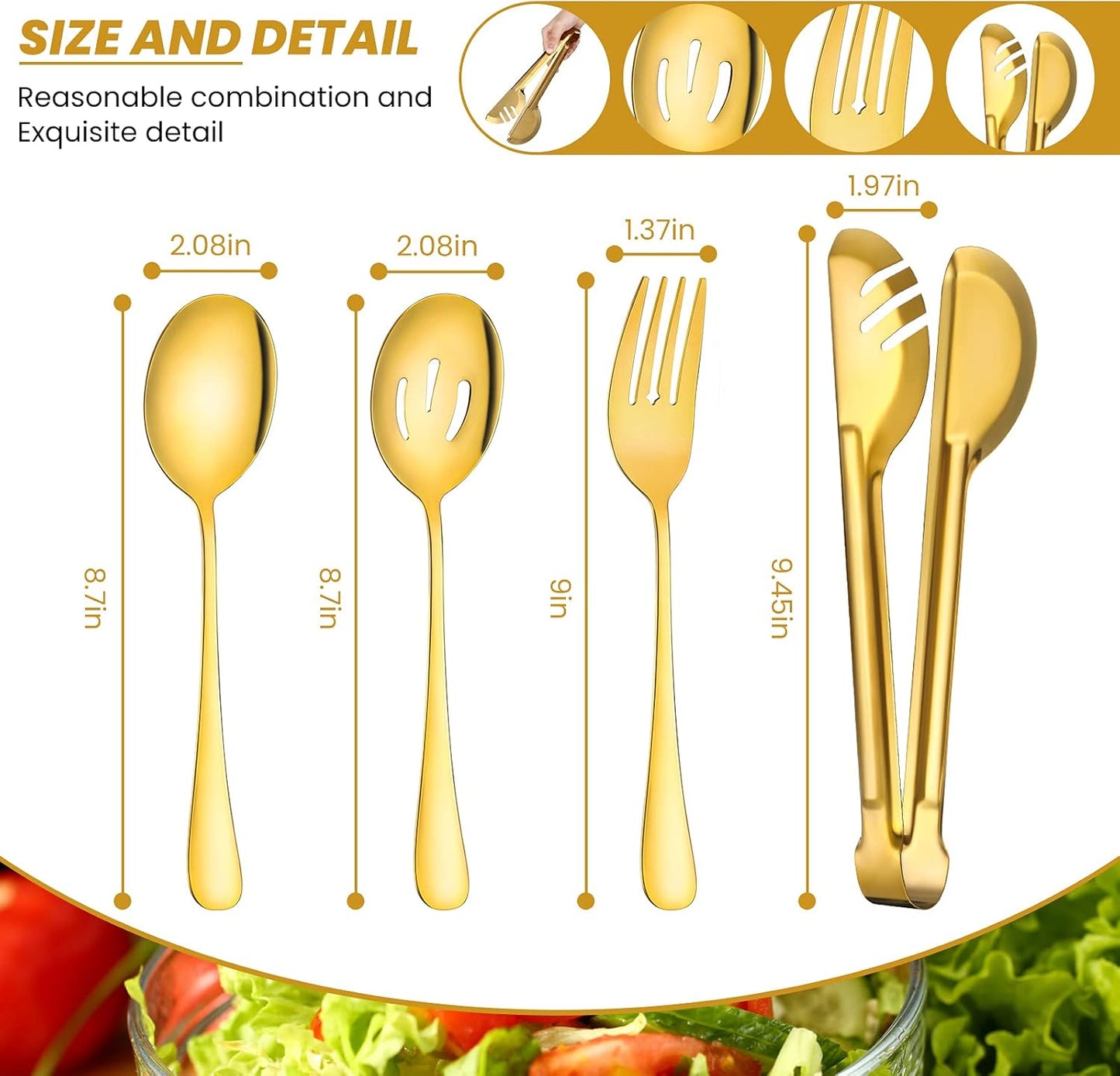 Patelai 15 Pcs Black Stainless Steel Serving Utensil Set 8.7" Large Spoons and Slotted Spoon 9.45" Tong 9" Forks Flatware Wedding Party Restaurant Cooking Kitchen Holiday Buffet Banquet Catering Hotel