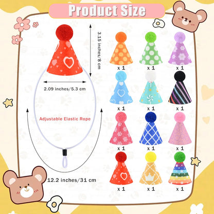CANREVEL Mini Party Hats for Stuffed Animals Headwear, Birthday Hats Party Animal Birthday Decorations Supplies for Dog Cat