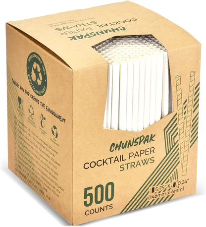 5.75 inch Orange Paper Cocktail Straws, Short Disposable Drinking Straws 500 Counts, Unwrapped - Compostable