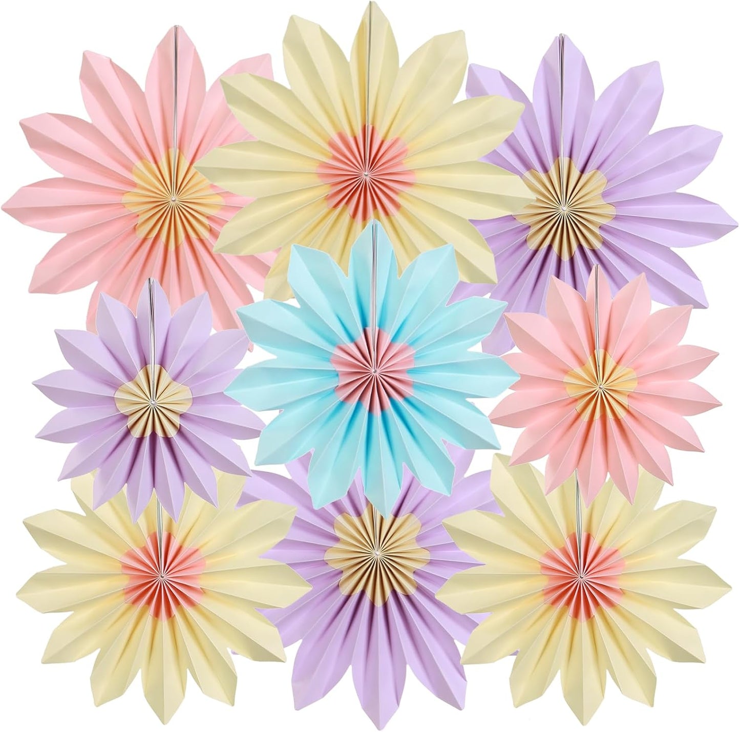PAPER JAZZ Paper Flowers with Paper Fan Boho Hanging Decor Artificial Flowers Decorations for Wall Pink and Orange Party Decorations for Classroom, Beach Party, Summer Birthday Party Pack of 11.