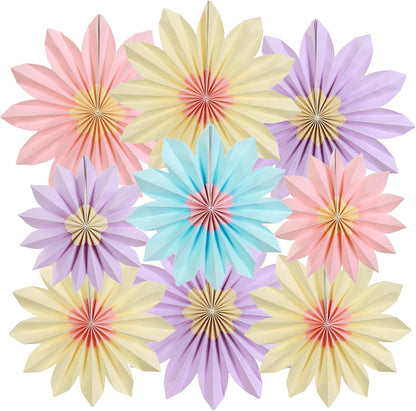 PAPER JAZZ Paper Flowers with Paper Fan Boho Hanging Decor Artificial Flowers Decorations for Wall Pink and Orange Party Decorations for Classroom, Beach Party, Summer Birthday Party Pack of 11.