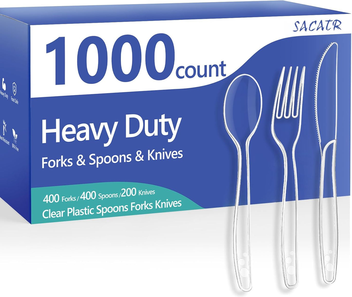 100 Count Plastic Silverware Heavy Duty -50 Forks, 50 Spoons, BPA-Free, Heat Resistant, Disposable Plastic Utensils Set, Plastic Cutlery Set, Plasticware Suitable for Party Everyday Use