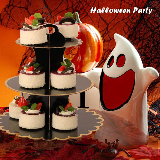 MRPAPA Pink Cardboard Cupcake Stand,2PCS Cup Cake Holder Thick Paper Dessert Tray, 3-Tier Round Serving Tray Perfect for Baby Girls Pink and Gold Birthday Baby Shower Party Supplies