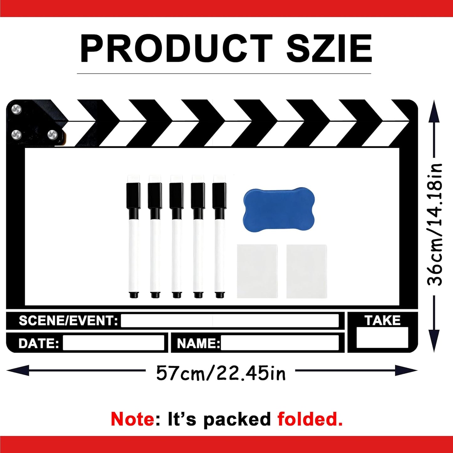 Movie Night Photo Booth Props 22.45x14.18 Inch Movie Theme Photo Booth Fame Prop Selfie Frame Film Clapper Board for Birthday Graduation Festivals Anniversary Wedding Party Supplies