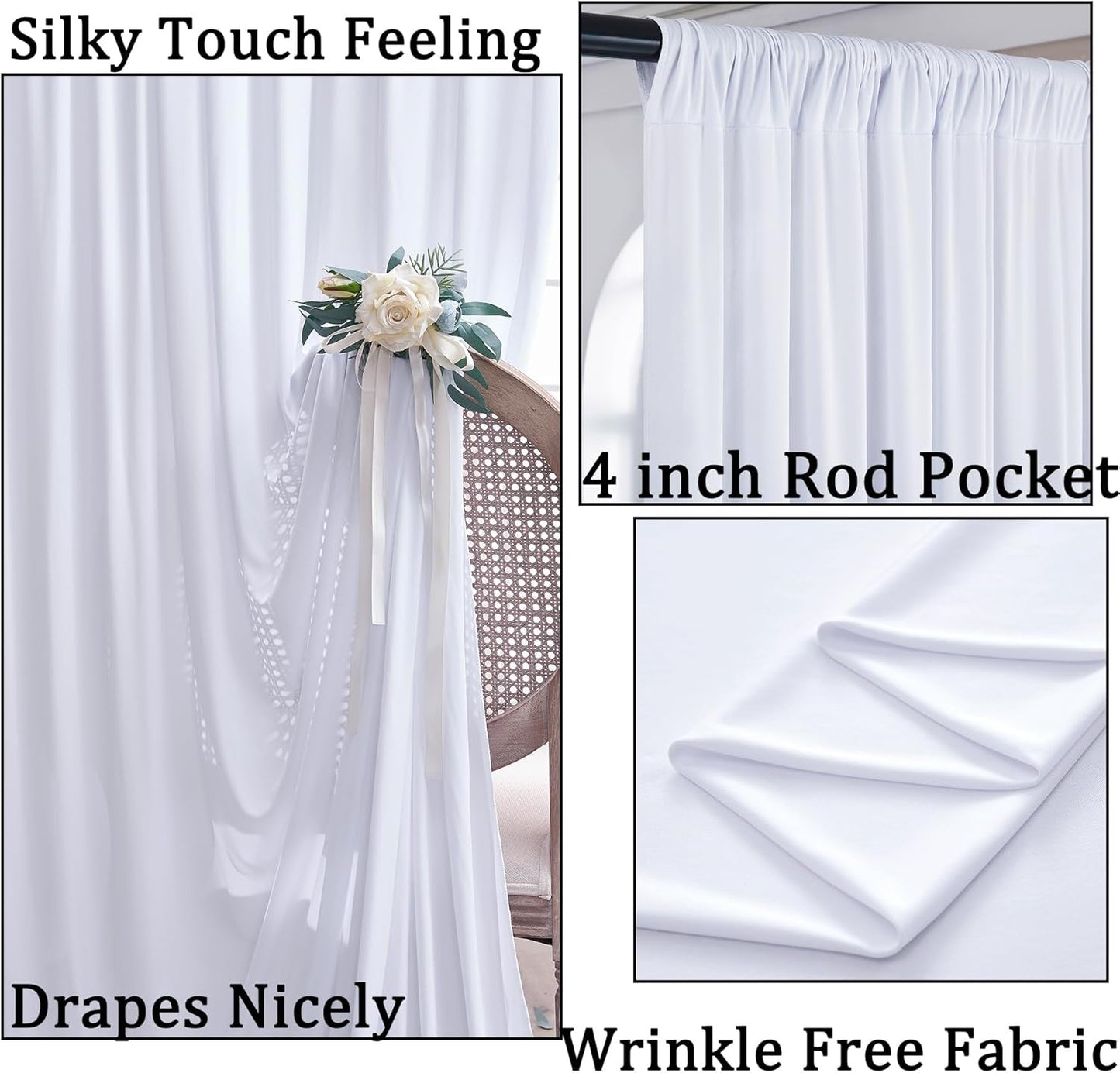 10ftx10ft Black Backdrop Curtains for Weddings Parties, Wrinkle Free 2 Panels Silky Polyester Photo Backdrop Drapes Back Drop Cloth Drapery for Birthday Mother'sDay Photography Background