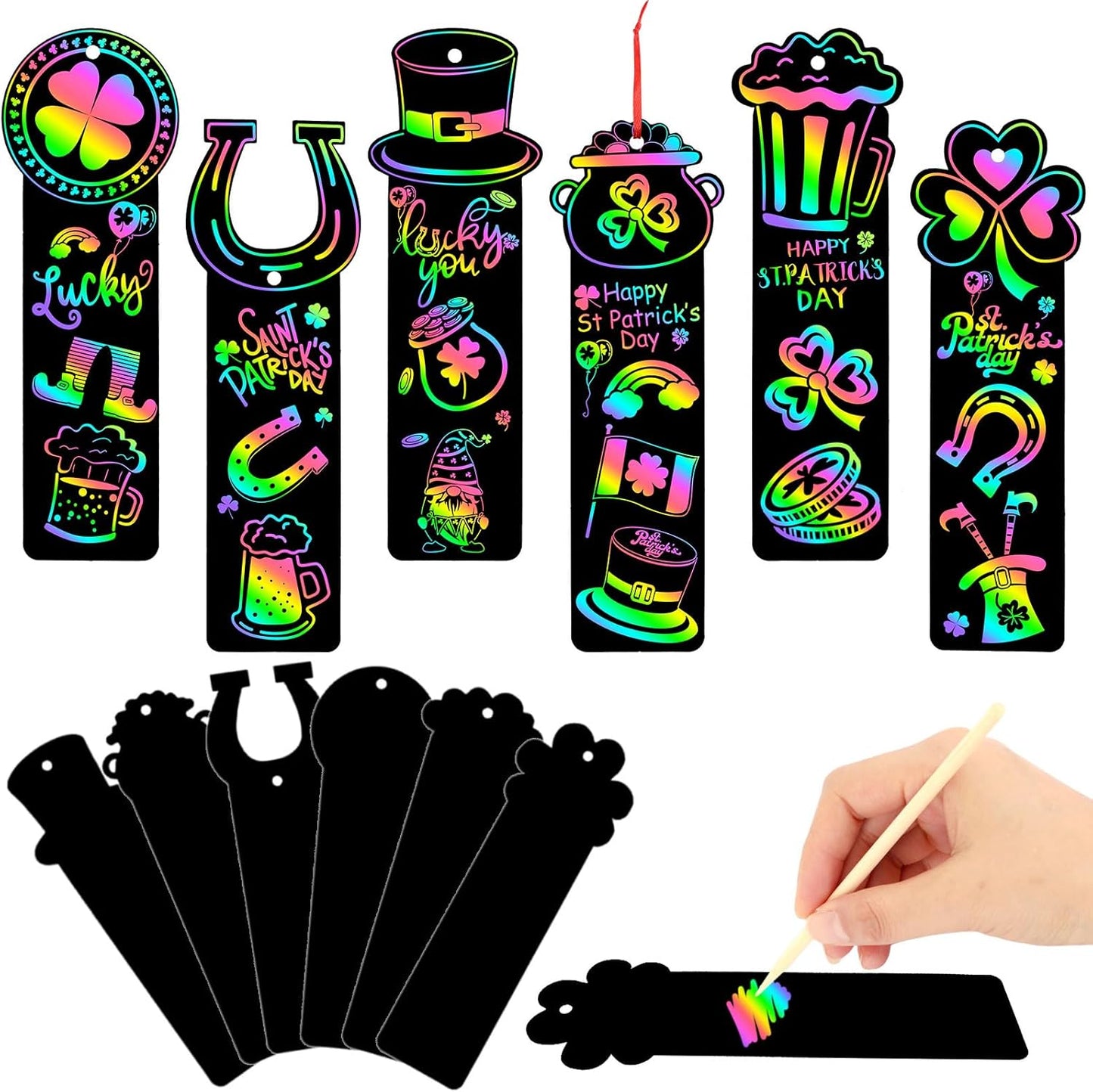 JUNEBRUSHS 30Pcs Ocean Crafts, Rainbow Magic Ocean Animals Scratch Bookmarks Under The Sea Party Favors Games for Activities Summer Arts and Crafts
