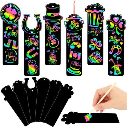 JUNEBRUSHS 30Pcs Ocean Crafts, Rainbow Magic Ocean Animals Scratch Bookmarks Under The Sea Party Favors Games for Activities Summer Arts and Crafts