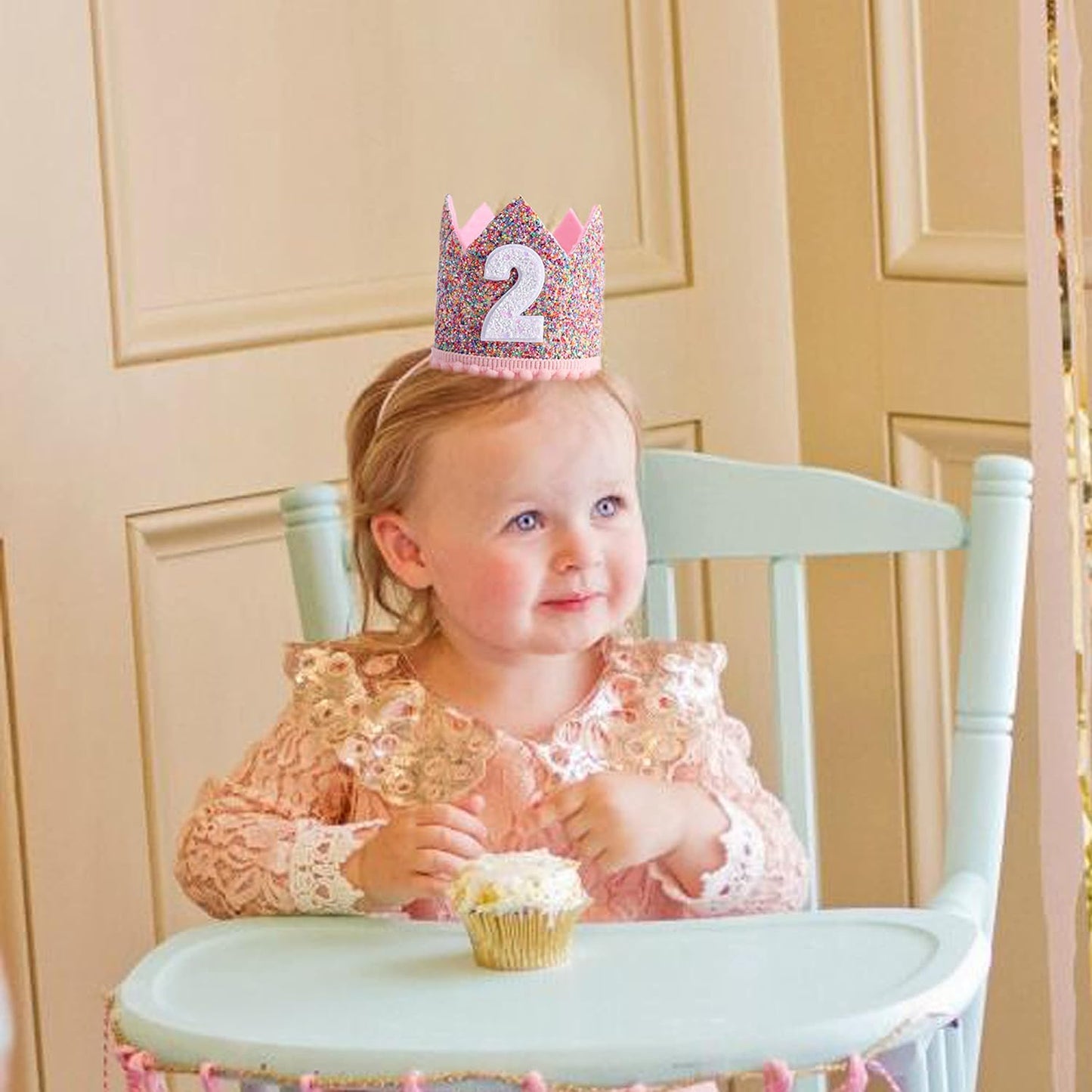 Rainbow Crown - 4th Birthday Party Glitter Crown, Kids Birthday Hats, Baby Photo Props, Little Girls Hair Accessories