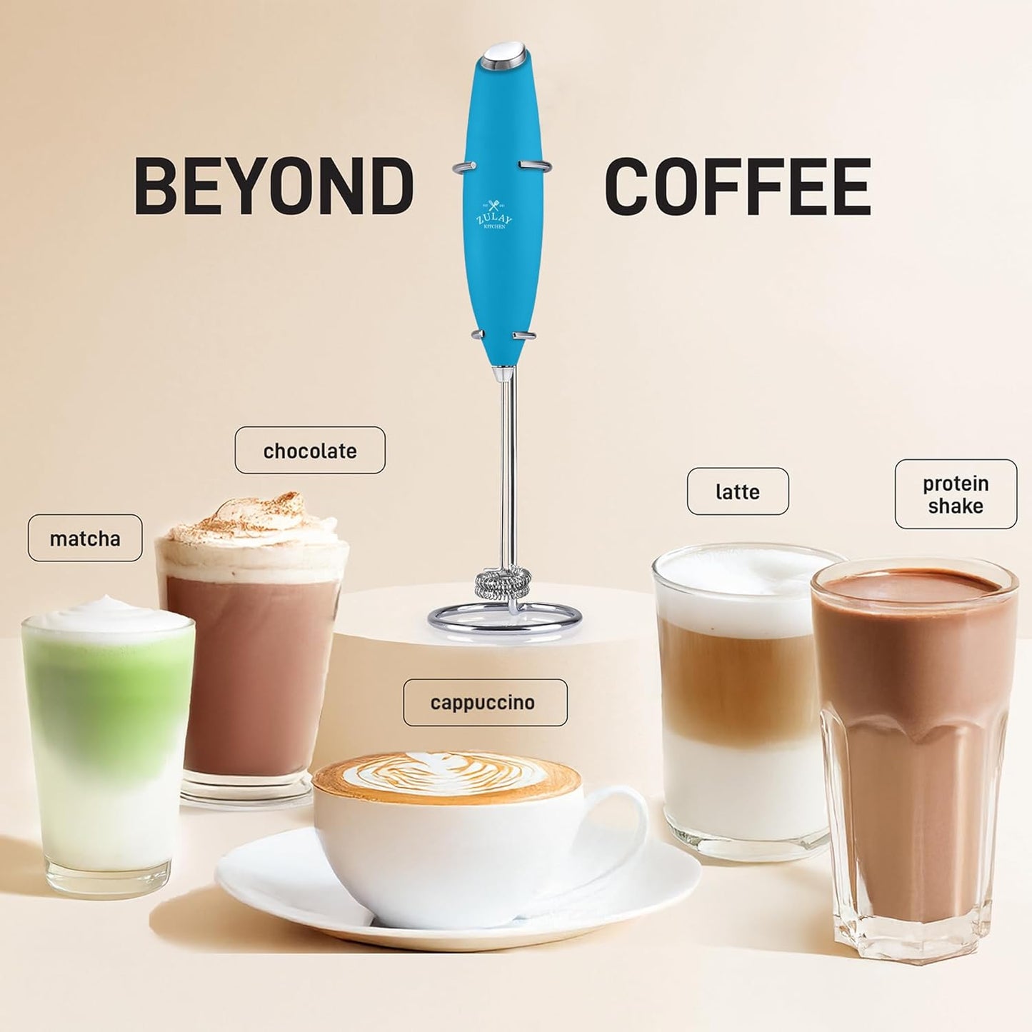 Zulay Kitchen Powerful Milk Frother Wand With Duracell Batteries - Ultra Fast Handheld Drink Mixer - Electric Whisk Foam Maker for Coffee, Lattes, Cappuccino & Matcha - Z1 Motor - Black - Colors B