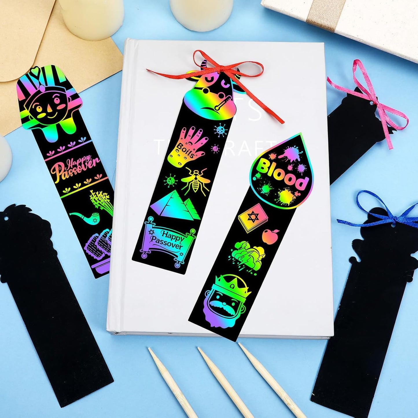 JUNEBRUSHS 30Pcs Ocean Crafts, Rainbow Magic Ocean Animals Scratch Bookmarks Under The Sea Party Favors Games for Activities Summer Arts and Crafts