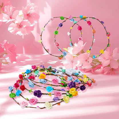 HONLYNE 24 PCS LED Flower Crowns Headbands, Light Up Flower Crowns for Women & Girls, Glow in The Dark Flower Hairbands Wreath for Wedding Beach Party Birthday Cosplay Gifts, Halloween, Christmas