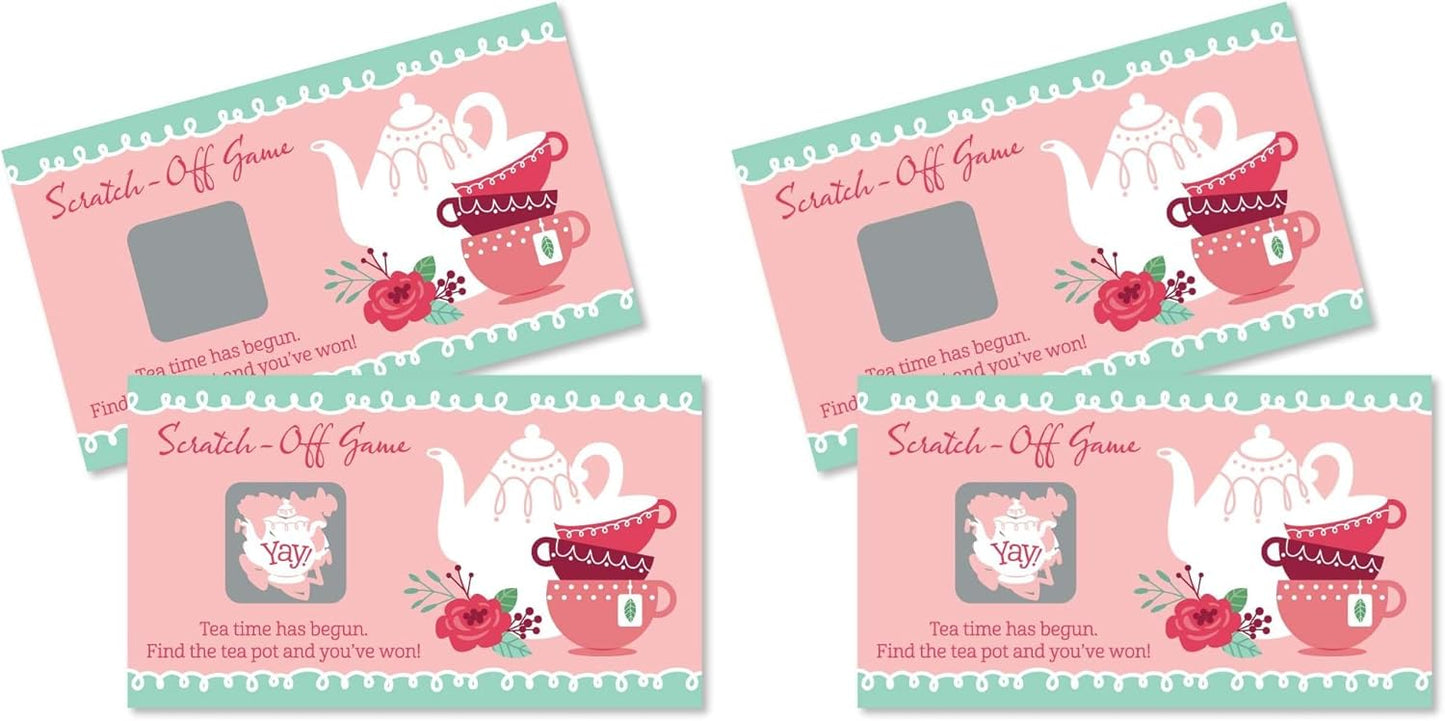 Big Dot of Happiness Garden Tea Party Scratch Off Game - Floral Par-Tea Theme, 22 Premium Cards with 2 Winner Cards, Interactive Party Activity Set, Heavy-Duty Cardstock with Glossy Finish