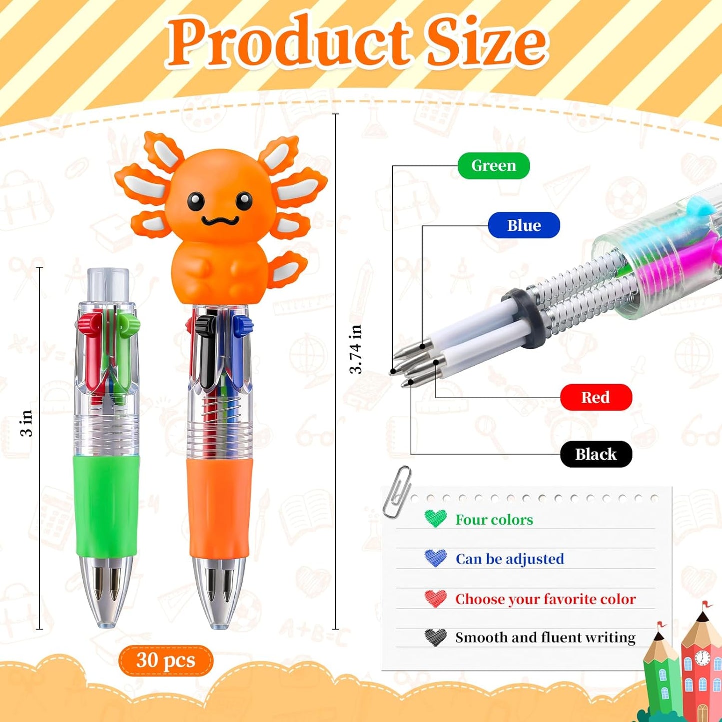 CZWZ 20Pcs Mini Multicolor Pens in One 4-in-1 Cute Pens Bulk for Kids, Fun Kawaii Ballpoint Pens for Birthdays and Children's Party Favors Gifts Teacher School Supplies