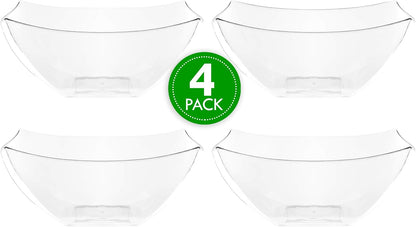 PLASTICPRO Disposable 64 ounce Square Serving Bowls, Party Snack or Salad Bowl, Large Plastic Elegant White Pack of 4