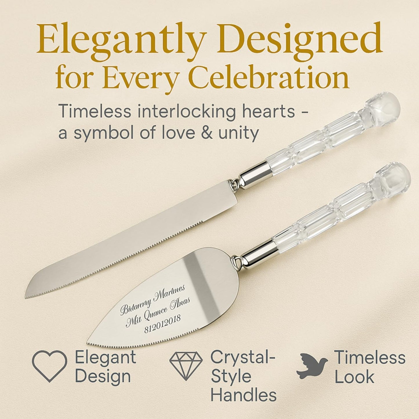 GIFTS INFINITY Personalized Wedding Cake Knife and Server Set with Engraving – Cake Cutting Utensil Set, Keepsake Gift for Wedding, Anniversary, Reception, Birthday & Other Occasions (CH-101WB)