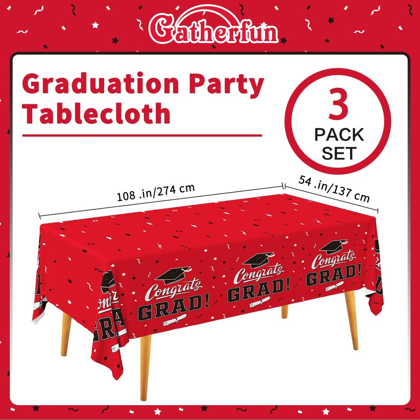 Gatherfun Graduation Party Decorations, Gongrats Grad Tablecover for Graduation Party Supplies, 3 pcs Green Table Cloths, 54"x108"