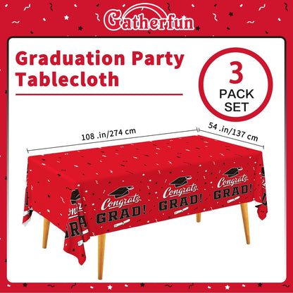 Gatherfun Graduation Party Decorations, Gongrats Grad Tablecover for Graduation Party Supplies, 3 pcs Green Table Cloths, 54"x108"