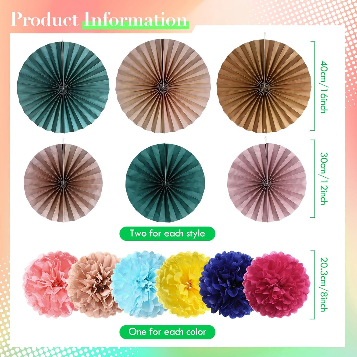 Kosiz 18 Pcs Pastel Rainbow Party Decorations Pastel Paper Fans 3D Floral Tissue Pom Poms Pink Hanging Paper Flowers Garland Classroom Home Wall Decor Birthday Baby Shower Bridal Wedding Supplies