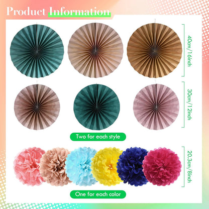 Kosiz 18 Pcs Pastel Rainbow Party Decorations Pastel Paper Fans 3D Floral Tissue Pom Poms Pink Hanging Paper Flowers Garland Classroom Home Wall Decor Birthday Baby Shower Bridal Wedding Supplies