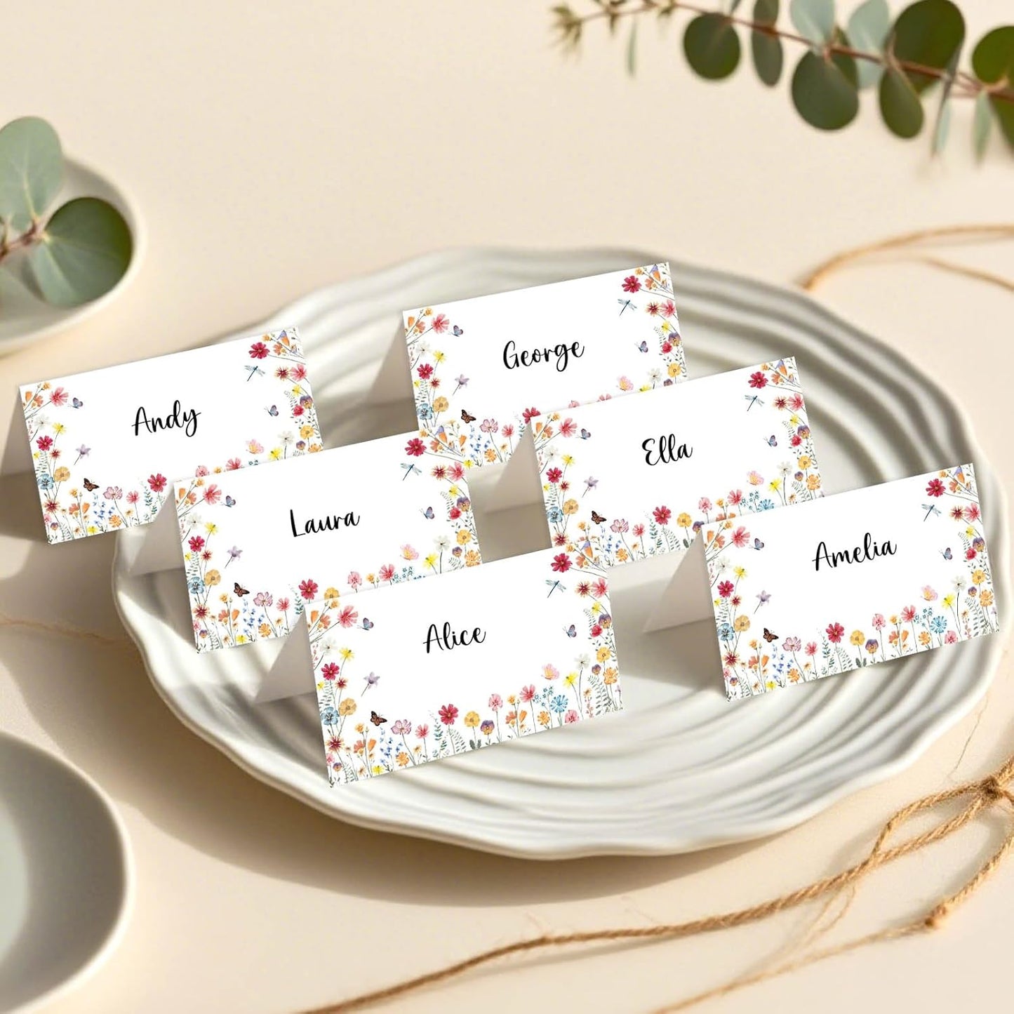 120 Pack Woodland Baby Shower Place Cards, 3.5" x 2" Foldable Table Tent Name Cards, Food Labels for Forest Animals Baby Shower Birthday Party Reception Tables Placement Party Decorations