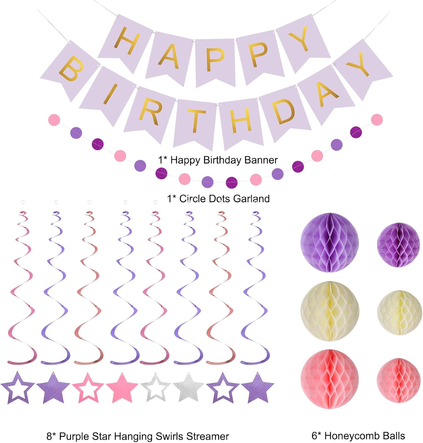 meowtastic Birthday Decorations, Happy Birthday Banner with Honeycomb Balls, Stars Hanging Swirl Streamers, Circle Dots Garland, Happy Birthday Party Decorations for Women Men Boys Girls (Blue)