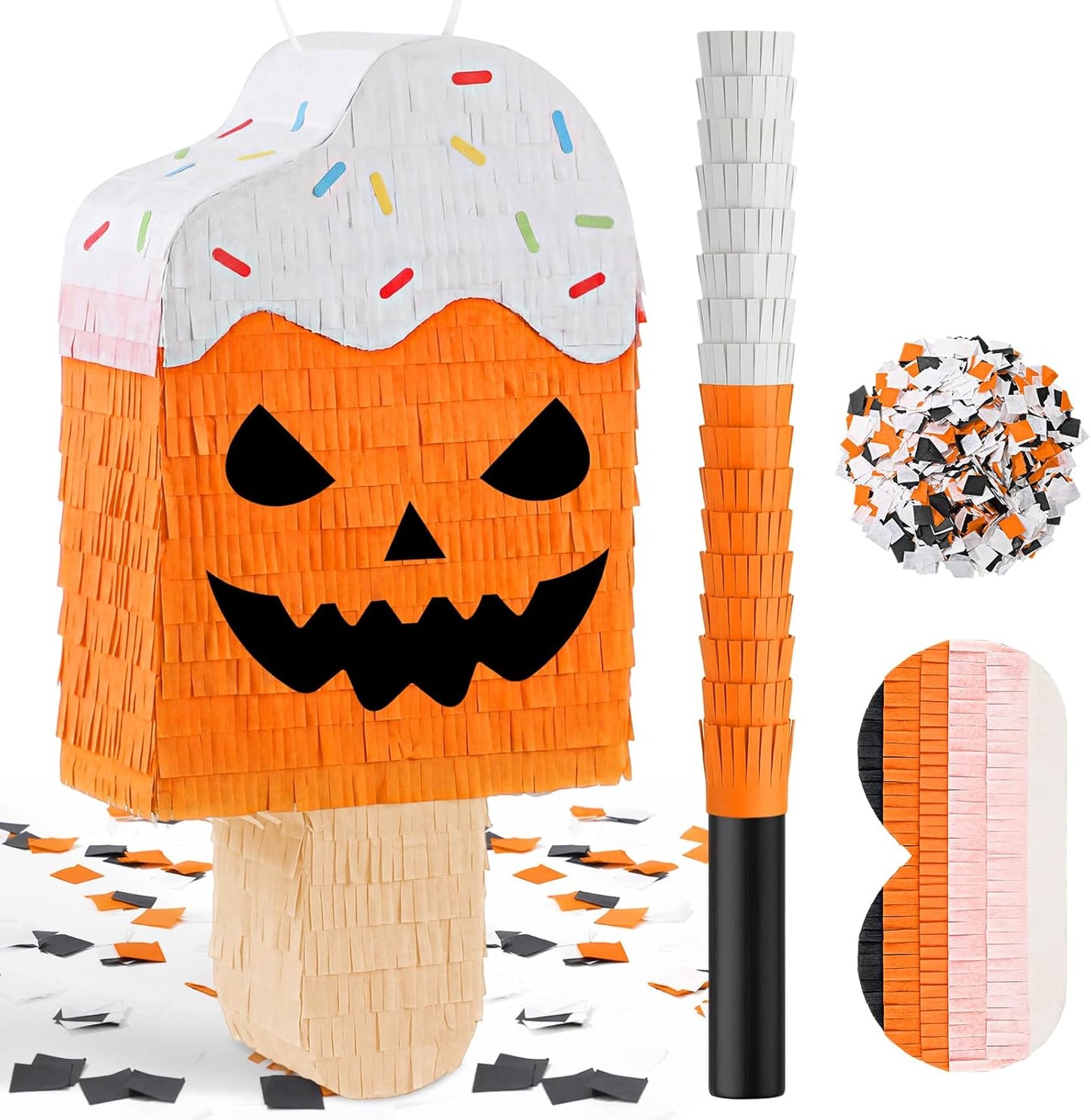 Blueweenly Summer Halloween Ice Cream Piñata Halloween in Summer Piñata with Stick Blindfold Confetti for Party Decorations Photo Prop Party Supply 15.75''x 8.27''x 3.15''