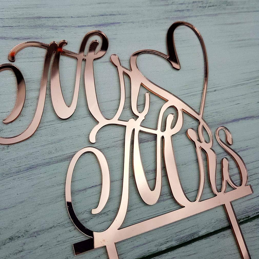 Mr and Mrs Cake Topper, Bride and Groom Sign Wedding, Engagement Cake Toppers Decorations (Mirror Gold Acrylic)