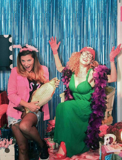 Melsan 2 Pack 3.2 ft x 8.2 ft Tinsel Foil Fringe Curtains Backdrop, Sparkle Metallic Foil Curtains for Party Photo Booth Props Decoration, Pinkish Purple