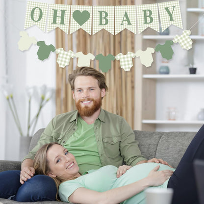 Hahafelt 1 Pcs Blue Gingham Welcome Baby Boy Banner for Baby Shower Party Decorations Pre Strung Gender Reveal Paper Banner for Table, Wall, Mantel Display Party Decor Supplies