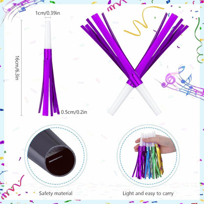 Noise Makers Party Horns, 60 Pack, Purple Metallic Glitter with Fringe, for Birthday, Wedding, New Year
