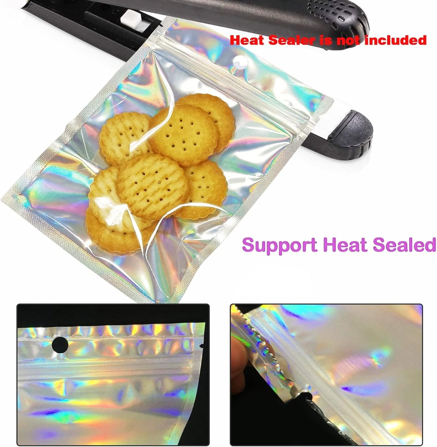 Trunple Smell Proof Bags & Resealable Foil Pouch Mylar Sample Bag Great for Party Favor Food Storage (Holographic Color) (50pcs-6x9 inch)