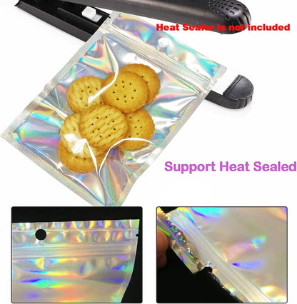 Trunple Smell Proof Bags & Resealable Foil Pouch Mylar Sample Bag Great for Party Favor Food Storage (Holographic Color) (50pcs-6x9 inch)