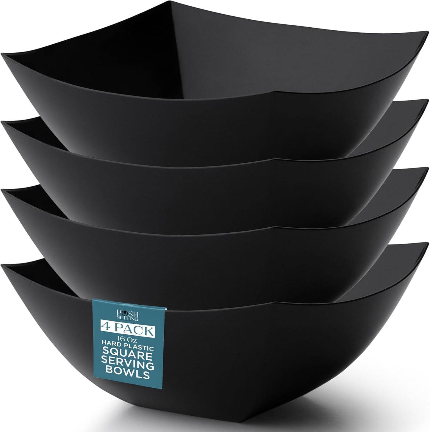 Posh Setting - Clear Plastic Serving Bowls for Party (8oz - 4 Pack) Square, Disposable, Salad & Fruit Bowls for Party Table, Candy Containers for Candy Buffet