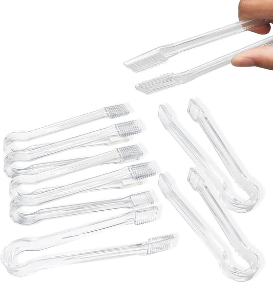 8 Pcs Plastic Buffet Serving Tongs, Clear Kitchen Tongs 6.3 Inch Small Ice Tongs for Tea and Coffee Party Catering Appetizers Salad Desserts Sandwich