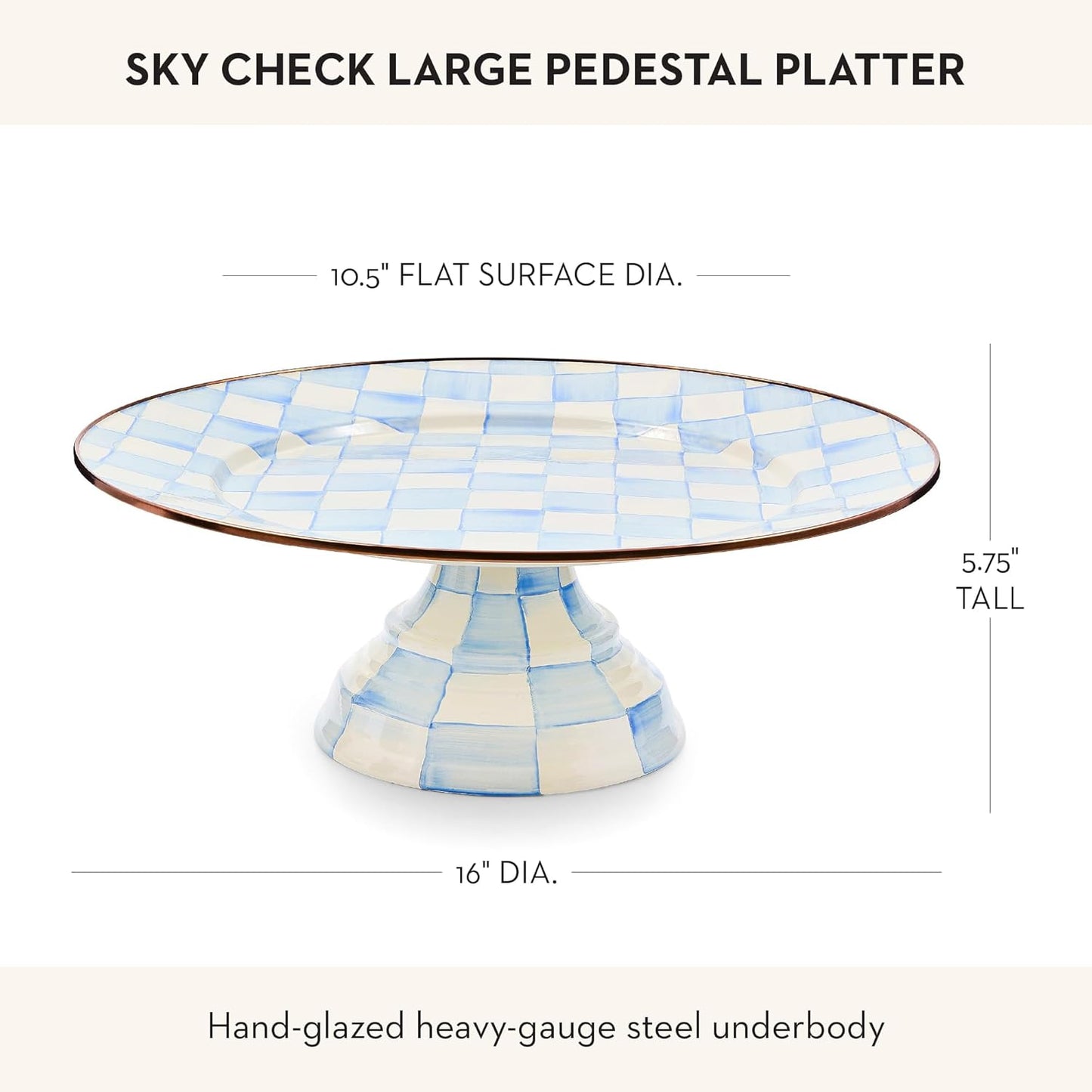 MACKENZIE-CHILDS Enamel Pedestal Platter, Round Cake Stand, Large, Black-and-White Courtly Check
