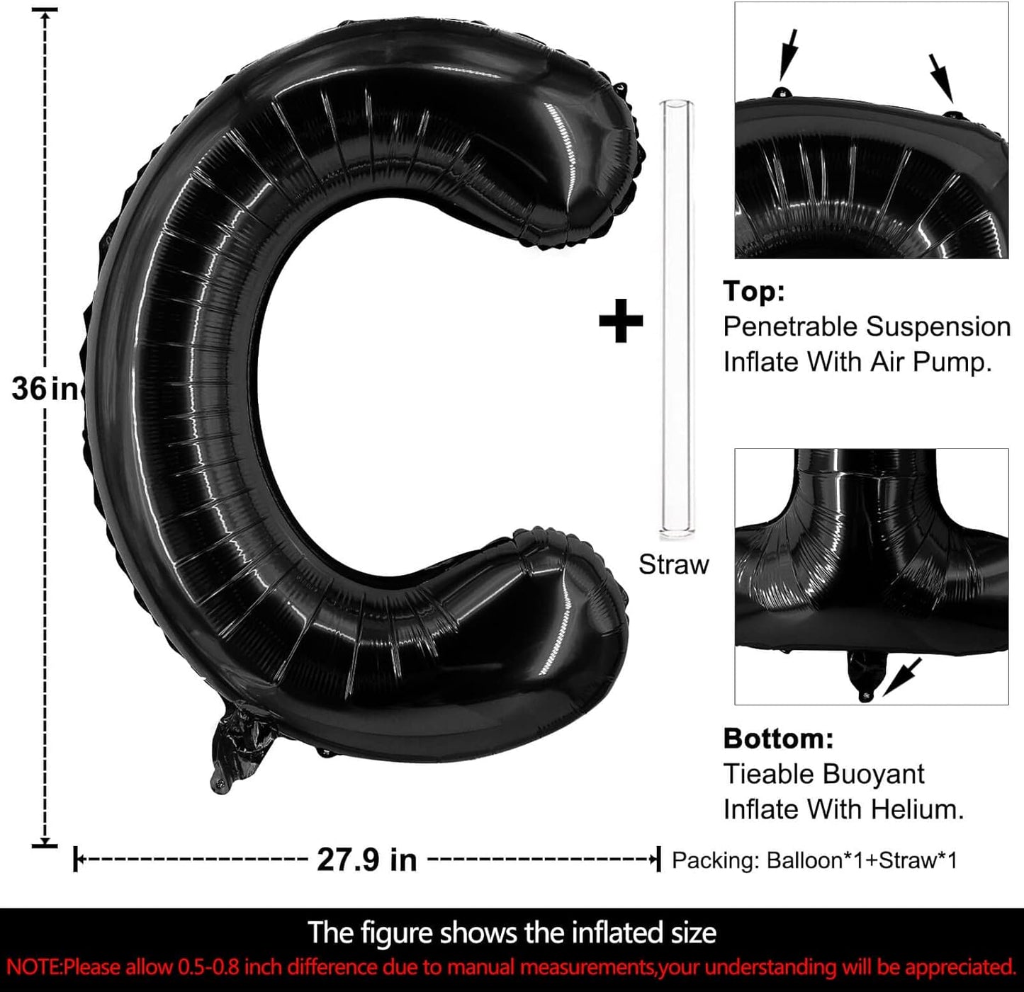 Lovoir 40 Inch Large Black Letter A Balloons Big Size Jumbo Mylar Foil Helium Balloon for Birthday Party Celebration Decorations Alphabet Black A