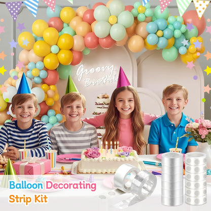 QIPUMP Balloon Arch Garland Kit,98.5ft Balloon Tape Strips&600 Glue Point Dot,Balloon Arch Strip Kit with 6pcs Hook and Ribbon(6) for Arch Kit Birthday Gender Reveal Party Wedding Decorations